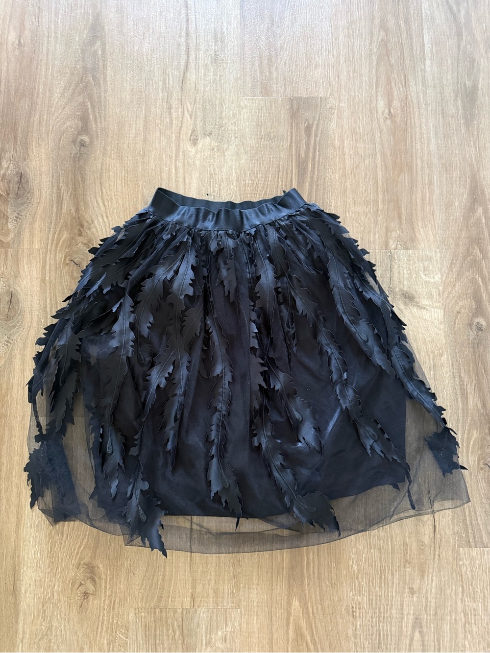 Black Feather-Trim Tulle Skirt - Women's Skirt